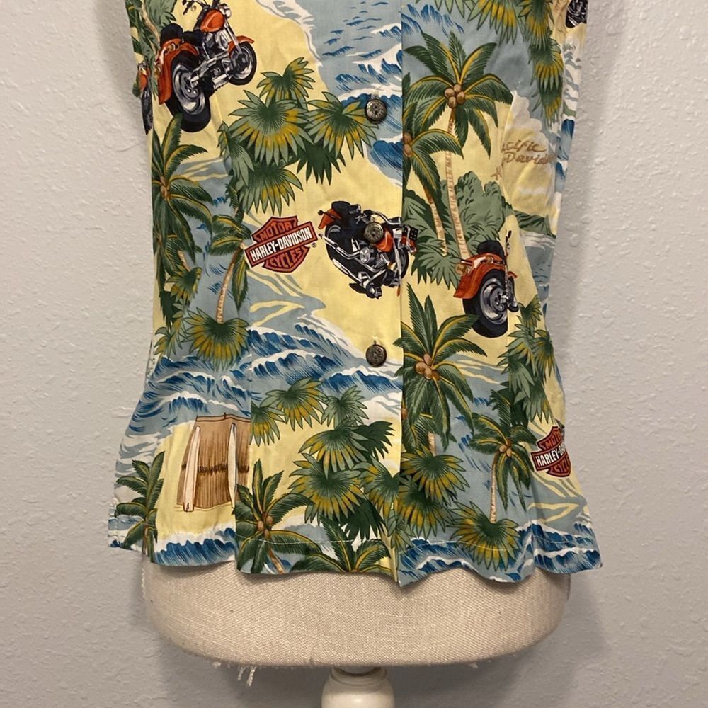 Harley-Davidson Hawaiian Print Button Front Sleeveless Blouse Size Small - Picture 3 of 9